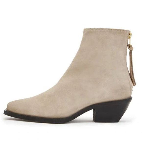 All Saints Lenora Heeled Ankle Boots Size 37 6.5 7 Stone Suede Leather NEW $349 - Picture 3 of 15